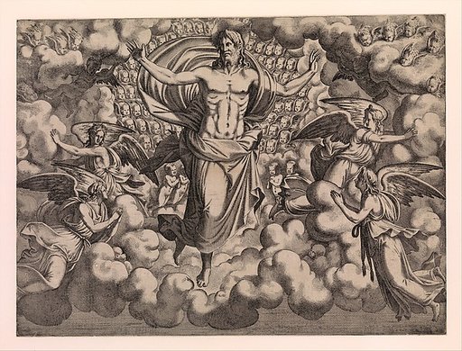 The Apostles Looking at Christ and the Virgin in a Glory of Angels (top right plate)