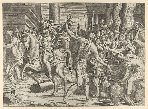 Brennus throwing his sword on the scales before Camillus