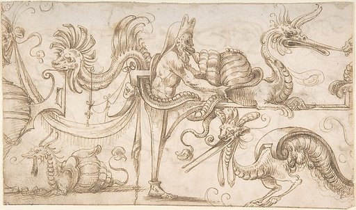 Term with snails and strapwork (recto); Candelabra grotesque with two figures (verso)