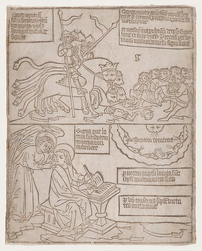 The Angels of the Euphrates Killing Mankind; and The Angel Preventing Saint John from Recording the Words of the Seven Thunders, from an "Apocalypse" blockbook, second edition