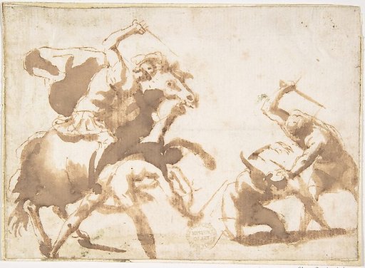Horsemen and Three Foot Soldiers in Battle