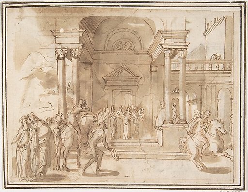 Figures before a Palace or Temple