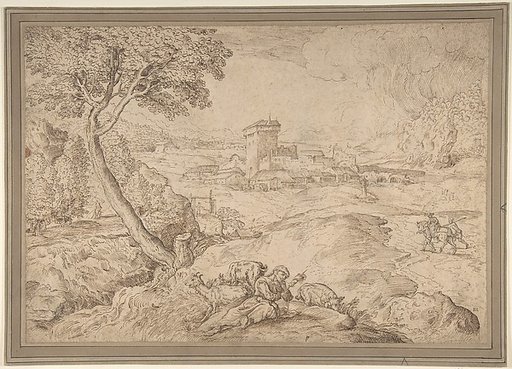 Landscape with an Old Woman Holding a Spindle