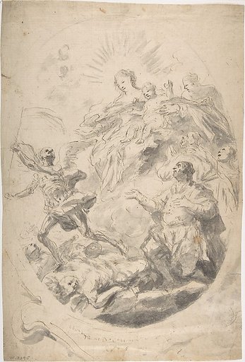 The Virgin and Child Intervening for Victims of the Plague (recto); Seated Female Figure (verso)