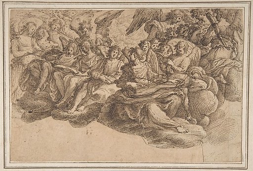 Music-Making Angels Seated on Clouds