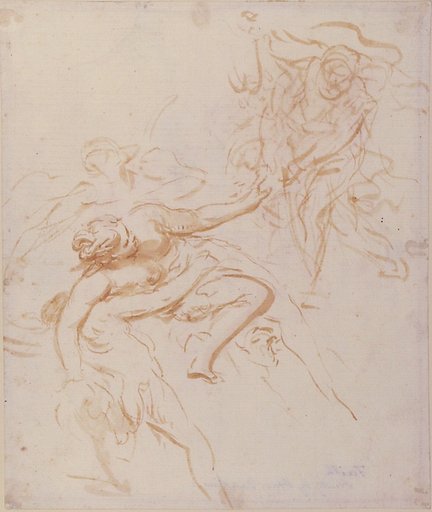 Scene of Abduction (recto); Allegorical Figure of Christian Faith, Drawn over Faint Landscape Indications (verso)