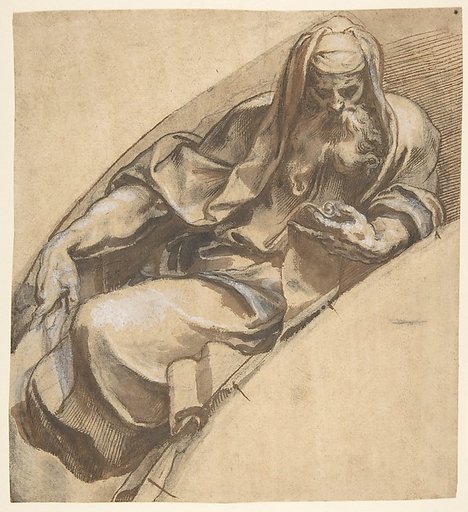 Seated, Bearded Man Holding a Banderole