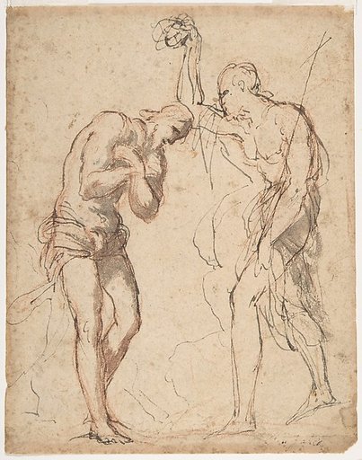 The Baptism of Christ (recto); Kneeling Figure (?) in a Landscape (verso)