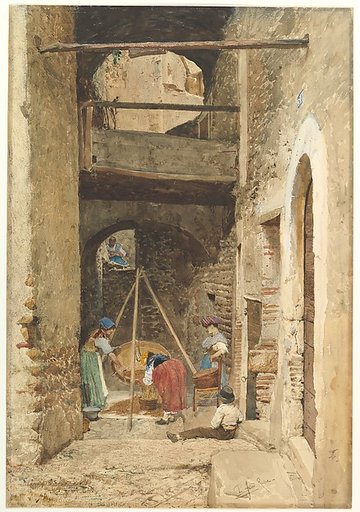 Italian Courtyard and Figures