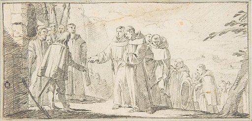 Illustration for a Book:  Reception of Monks at a City Gate