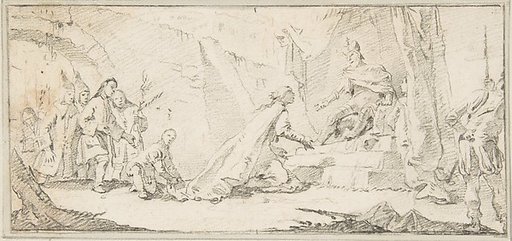 Illustration for a Book:  Supplicants Imploring an Emperor for Peace
