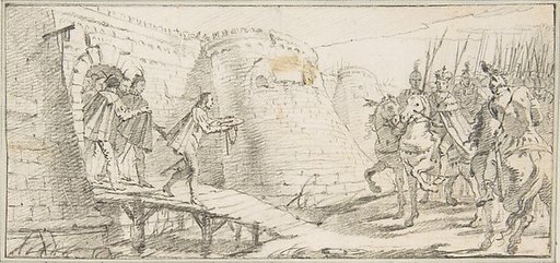 Illustration for a Book:  Surrender of the Keys of a City to an Emperor