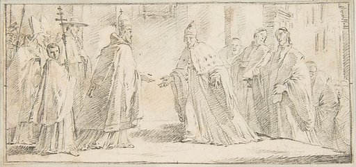 Illustration for a Book:  Meeting Between a Pope and Doge
