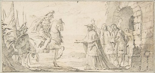 Illustration for a Book:  Cardinal Receiving a General at a City Gate