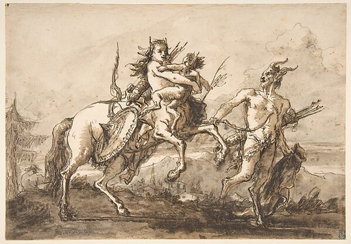 Satyr Leading a Centauress Who Holds a Satyr Child