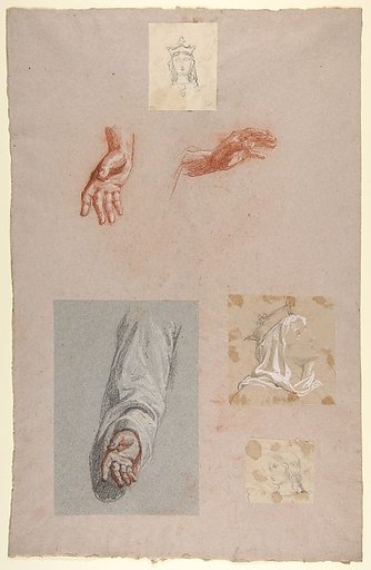 a.  Hands of Saint Remi (lower register); b.  Head of Saint Clotilde (upper register); c.  Head of Saint Clotilde (lower register); d.  Head of an Angel (upper register); e.  Hand and Sleeve of Saint Remi