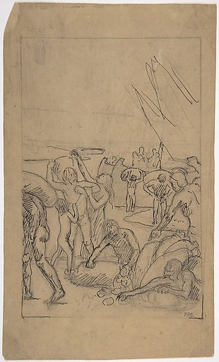 Figures Unloading Cargo from Sailing Vessels