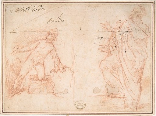Two Figures: Nude Youth on One Knee, Man Standing with Left Foot Raised