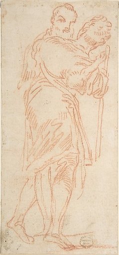 Two Standing Men, One Carrying a Lamb