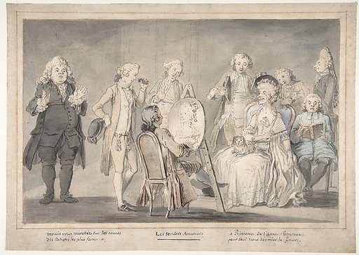 Satirical drawing:  Artist Painting an Old Lady's Portrait