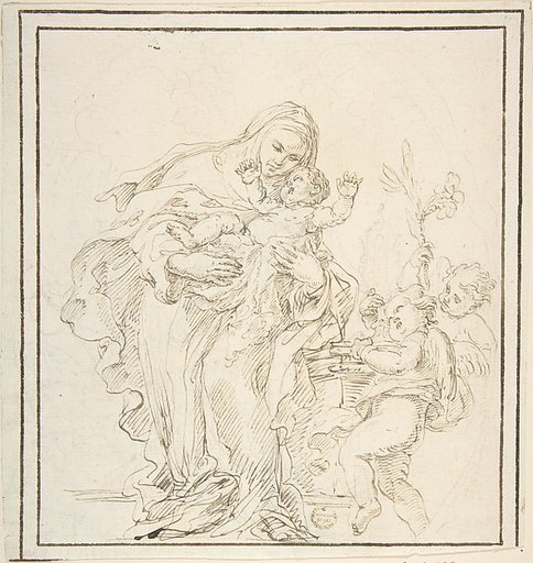 St. Catherine of Siena with The Infant Jesus (recto); Warrior with Dead Lion? (verso)