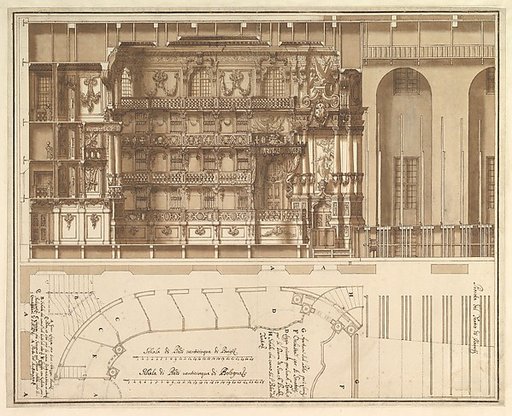Designs for the Theater at Nancy: Longitudinal Section and Half Ground Plan