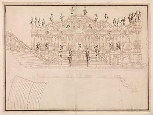 Design for a Stage Set: Longitudinal Section and Plan of Amphitheater and Stage