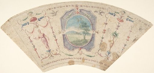 Semi-Circular Design with Grotesques and a Central Medaillon containing a Landscape