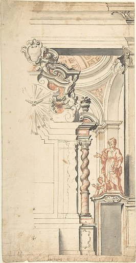 Design for One Half a Chapel with the Dove of the Holy Ghost above the Main Altar, and a Statue of an Evangelist at right