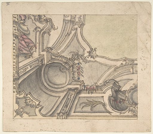 One Quarter of a Design for a Painted Ceiling (recto); Frieze with Putto, Vases, and Other Decorations (verso)