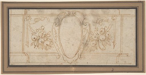 Wall Decoration with a Cartouche and Garland (recto); Ruled Lines in Red Chalk (verso)