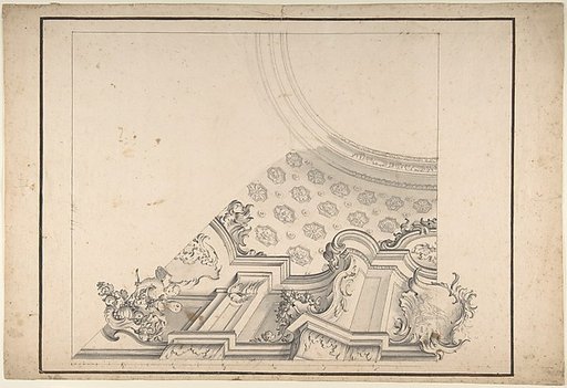 One Half Design for a Painted Ceiling with Central Oval Left Blank