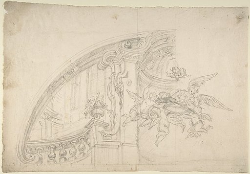 Sketch for the Rear Arched Area of a Chapel, with an Angel and Three Putti Holding Up a Plate with the Head of the Baptist