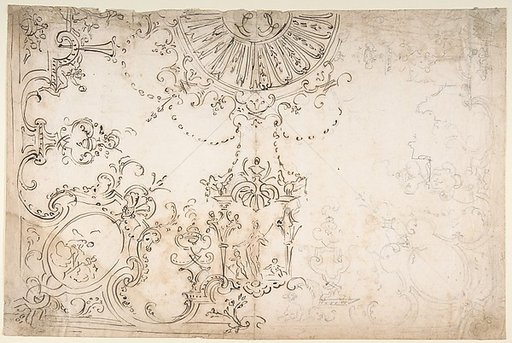 Design for One Half of a Ceiling with Elaborate Medaillons and Figures