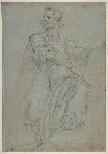 Seated Crowned Male Figure Holding a Book or Scroll (recto); Seated Nude Boy (verso)