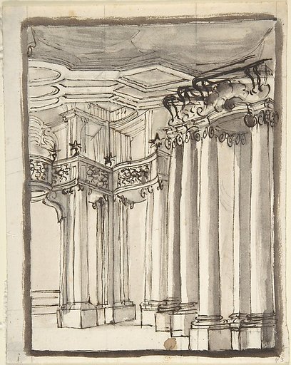 Partial View of an Architectural Interior (recto); Undecipherable Sketches (verso)