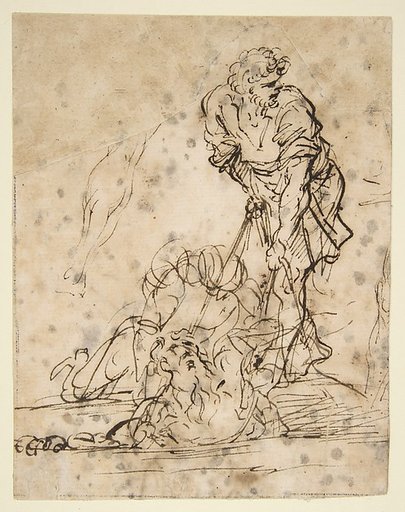 Studies for a Figure Lifted from a Grave or Pit by Cords (recto); Further Study of the Same Figure (verso)