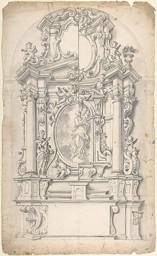 Halved Variant Designs for an Altar with the Virgin of the Immaculate Conception in the Central Cartouche