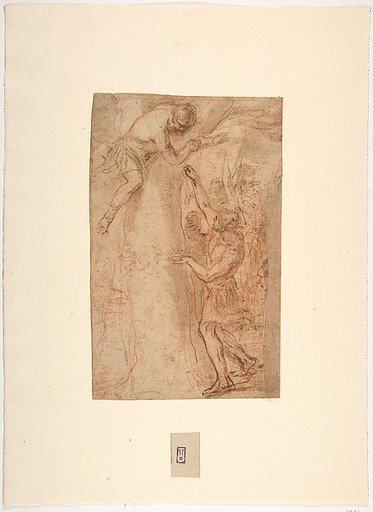 Two Warriors, One Standing, The Other Clinging to a Tree