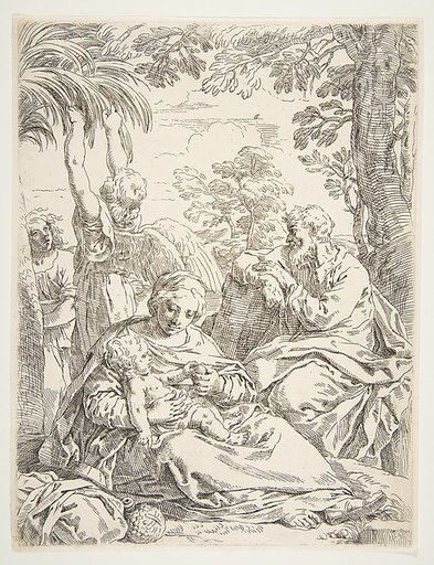 The Holy Family resting on their flight into Egypt