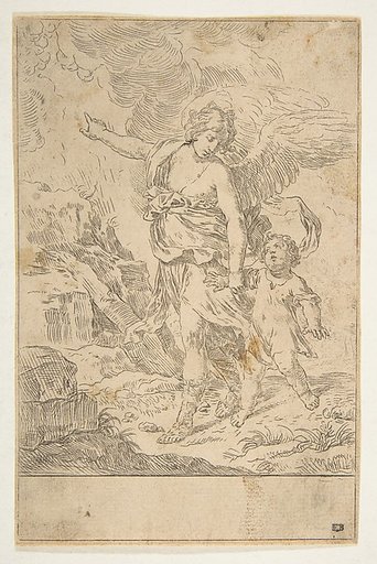 A guardian angel walking with a child