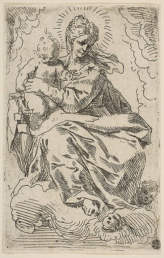 Madonna and Child on clouds