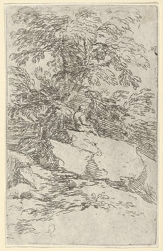 Landscape with a figure seated on a rock