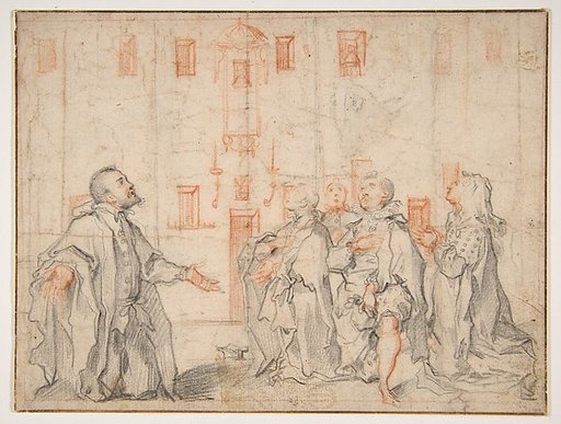 Family Group Kneeling Before a Street Shrine