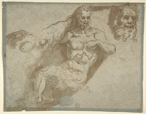 Seated satyr, with enlarged head of same (recto); Head of a woman (verso)