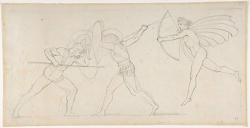 Illustration for "Seven Chiefs Against Thebes" (recto); Studies of Figures (verso)