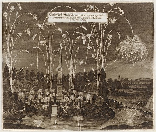 Celebration for the Elector Johann Georg II, Leipzig, July 8, 1667: Fireworks Display by Night