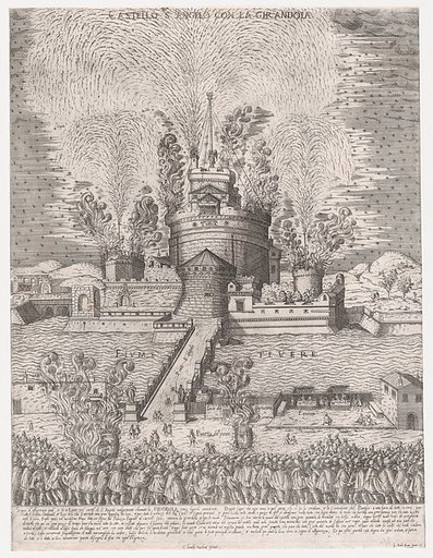The Girandola at the Castel Sant'Angelo, Rome, from "Speculum Romanae Magnificentiae"
