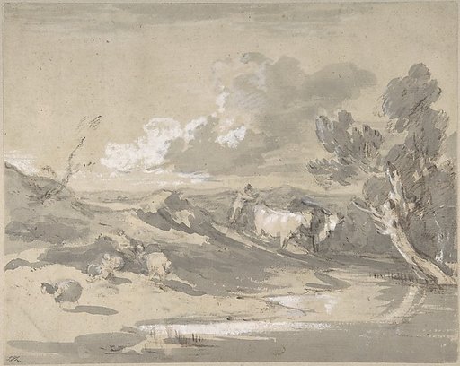 Open Landscape with Herdsman, Cows, and Sheep