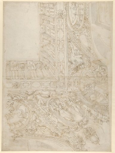 Project for a Rectangular Ceiling with Papal Coat of Arms (recto); Design for a Courtyard (verso)